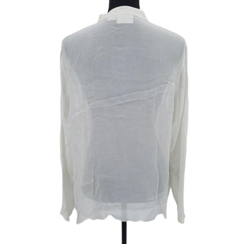 VTG 80s Smithsonian Institution Sheer Chiffon Embroidered Scalloped Hem Blouse M - Picture 10 of 11